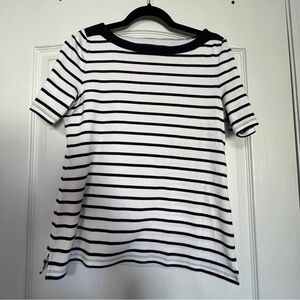 Talbots Stretch Weekend Tee - Petite Large, Navy and white stripe, cotton tee